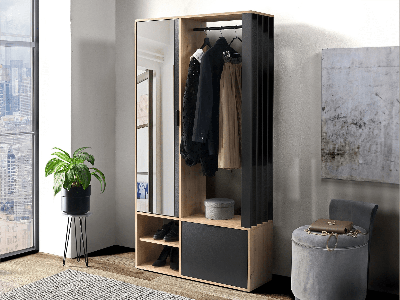 Vestiaire VICTORIEN artisan eik/zwart met spiegel