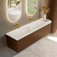 Badmeubel Mondiaz Kurve-Dlux | 165 cm | Meubelkleur Walnut | Wastafelkleur Opalo | Solid surface | Dubbele spoelbak | Zonder kraangat(en)