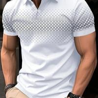 Bon&Bon Men's Geometric Print Polo Shirt - White Slim Fit Short Sleeve White / XXL