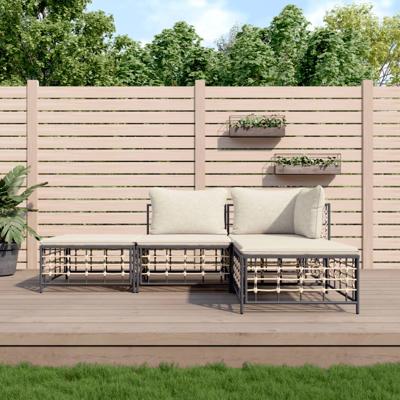 4-delige Loungeset met kussens poly rattan antracietkleurig