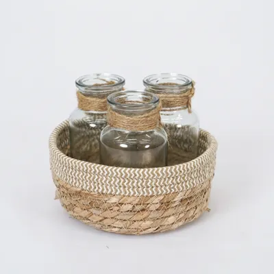 Mand Straw Seagrass 3 Flessen Groen Wit Naturel Daan Kromhout