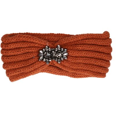 Gebreide winter hoofdband donker oranje voor dames