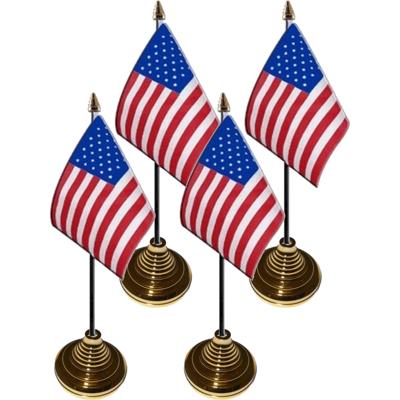 USA / Amerika tafelvlaggetjes - 4x stuks - 10 x 15 cm - met gouden standaard - H27 cm - versiering