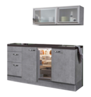 keukenblok 180cm betonlook met koelkast en glazen wandkast 120cm RAI-885 - thumbnail