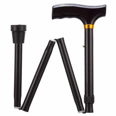 Opvouwbare wandelstok | Houten handvat | Hoogte: 74 - 84 cm | Zwart | PR30120-BKS