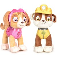 Paw Patrol figuren speelgoed knuffels set van 2x karakters Skye en Rubble 19 cm - thumbnail