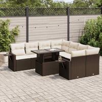 9-delige Loungeset met kussens poly rattan bruin
