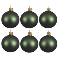 Decoris kerstballen - 6x - donkergroen - 8 cm - glas - mat - velvet - kerstversiering
