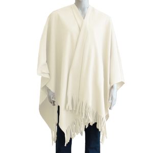 Luxe omslagdoek/poncho - creme - 180 x 140 cm - fleece - Dameskleding accessoires One size  -