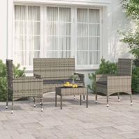 4-delige Loungeset met kussens poly rattan grijs - thumbnail