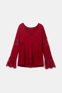 Shirt met bloemenkant - RED - XL