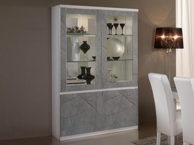 Vitrinekast ROMEO 4 deuren marber/wit met verlichting