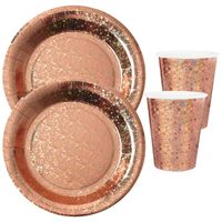 Feest wegwerp servies set - glitter - 20x bordjes / 20x bekers - rose goud