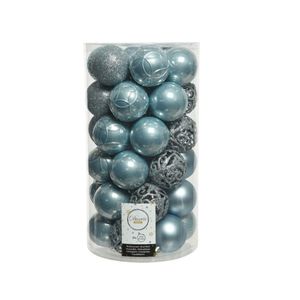 37x stuks kunststof kerstballen lichtblauw 6 cm glans/mat/glitter mix   -