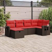 6-delige Loungeset met kussens poly rattan bruin