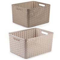 Opbergboxen / opbergmandjes set - 5x stuks - rotan kunststof - taupe - met inhoud 18 en 28 liter