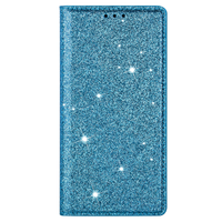 iPhone 15 Pro Max hoesje - Bookcase - Pasjeshouder - Portemonnee - Glitter - TPU - Blauw