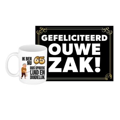 Verjaardag cadeau koffiemok 65 jaar - man - luid/duidelijk - met gefeliciteerd ouwe zak wenskaart Verjaardag cadeau koffiemok 65 jaar - man - luid/duidelijk - met gefeliciteerd ouwe zak wenskaart