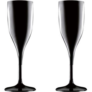 Set van 2x stuks champagne/prosecco flutes glazen zwart 150 ml van onbreekbaar kunststof