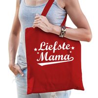 Bellatio Decorations Moederdag cadeau tas - liefste mama - rood - katoen - 42 x 38 cm - Feest Boodschappentassen - thumbnail