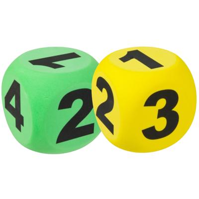 Dobbelsteen XXL - 2x stuks - geel en groen - 10 cm - EVA schuim - educatief