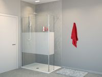 Balmani Modular inloopdouche met vaste zijwand 140 x 200 cm helder glas met matte strook glanzend chroom profiel - thumbnail