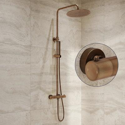 Regendouche set SaniClear Antique Stripes | Opbouw | 30 cm | Mengkraan | Incl.Handdoucheset | Verouderd messing