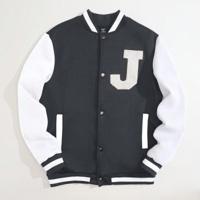 Bon&Bon Men's Color Block Baseball Bomber Jacket with Letter Print Multicolor / S