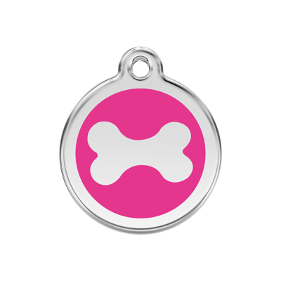 Bone Hot Pink roestvrijstalen hondenpenning medium/gemiddeld dia. 3 cm - Reddingo