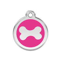 Bone Hot Pink roestvrijstalen hondenpenning medium/gemiddeld dia. 3 cm - Reddingo