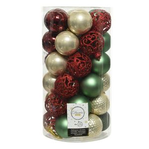 37x stuks kunststof kerstballen parel/rood/donkergroen/salie groen 6 cm