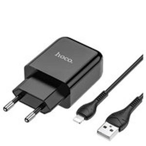 Hoco N2 Vigour Compacte USB Oplader + USB - Lightning oplader - Zwart (N2LB)