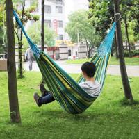 Blauwe en groene streep buiten Canvas hangmat Portable strand schommel Bed grootte: 200 * 150cm