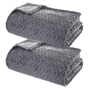 Atmosphera Plaid/bank deken Monnet - 2x - betongrijs - 180 x 230 cm - polyester fleece - ruitmotief