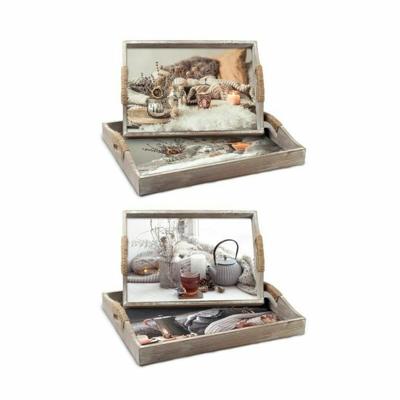 Set van trays DKD Home Decor Multicolour 40 x 30 x 6 cm Hout MDF (2 Stuks)
