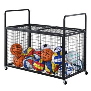 VEVOR ballenwagen rolwagen 1150 x 610 x 912 mm sportballen, afsluitbare basketbalkooi ballenkooi, sportuitrusting voor binnen en buiten, oprolbare stalen opbergwagen voor garages