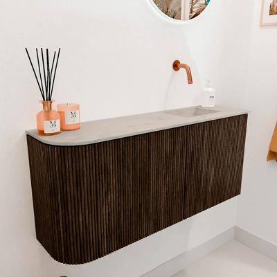 Toiletmeubel Mondiaz Joya Dlux | 91.6 cm | Meubelkleur Walnut | Faye wastafel Opalo Wasbak Rechts | Zonder kraangat(en)