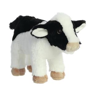 Aurora Knuffeldier koe - pluche knuffel - zwart/wit - 26 cm - knuffeldieren - boerderij dieren