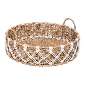 Dienblad/serveer plateau - Dia 38 cm - gevlochten en macrame - Naturel look - Metalen frame