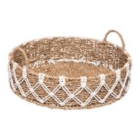 Dienblad/serveer plateau - Dia 38 cm - gevlochten en macrame - Naturel look - Metalen frame