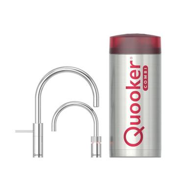 Quooker Nordic Round Twintaps kokendwaterkraan - draaibare uitloop - Combi+ reservoir - Warm / kokend water - Chroom 22+NRCHRTT