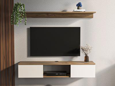 Tv-meubel met wandplank ELIAME 2 deuren walnoot/wit