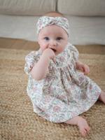 Moederdag capsule jurk van katoengaas en babyhoofdband vanille - thumbnail