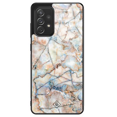 Samsung Galaxy A52 glazen hardcase - Marmer bruin blauw