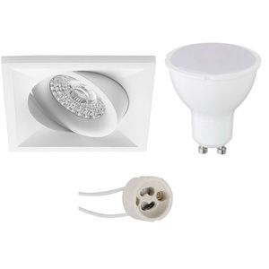 LED Spot Set - Pragmi Qiundo Pro - GU10 Fitting - Dimbaar - Inbouw Vierkant - Mat Wit - 6W - Helder/Koud Wit 6400K - Kantelbaar - 80mm