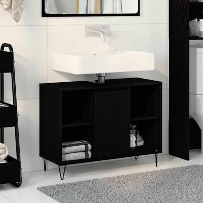 Badkamerkast Zwart eiken 80 x 33 x 60 cm Bewerkt hout