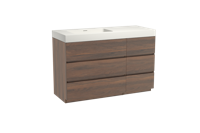 Storke Edge staand badmeubel 130 x 52 cm notenhout met Mata High asymmetrisch linkse wastafel in solid surface mat wit