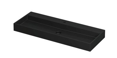 Wastafel United Porselein met 1 kraangat incl. porseleinen click plug en verborgen overloop systeem 120 cm x 45 cm x 11 cm Mat zwart 0206104