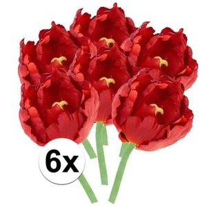 6x Rode tulp deluxe Kunstbloemen 25 cm