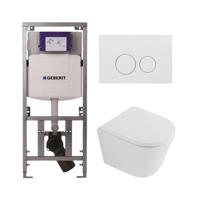 QeramiQ Dely Toiletset - 36.3x51.7cm - diepspoel - rimless - Geberit UP320 inbouwreservoir - softclose toilet zitting 35 mm - glans witte bedieningsplaat - ronde knoppen - mat wit SW1026254/SW1000767/0701131/SW706186